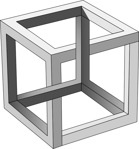 MC Eschers impossible cube in grayscale vector clip art