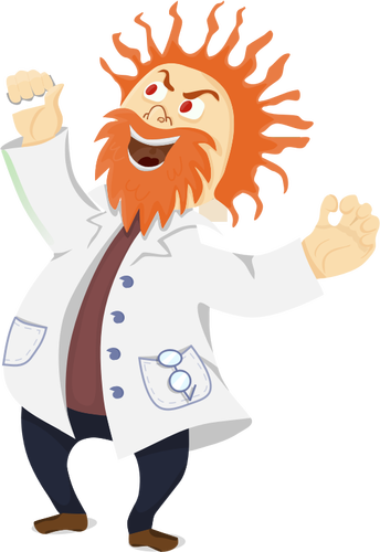 Vector image of crazy scientist shouting with hands up