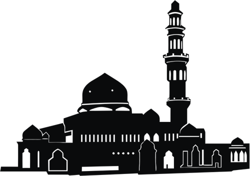 Große Moschee schwarz-weiß Kontur-Vektor-Bild