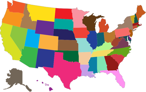 Carte des États-Unis multicolores