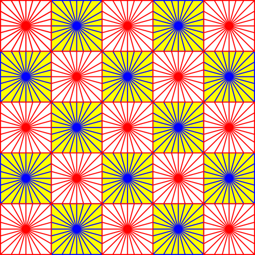 Pattern en places rouge et bleu créant une illusion d