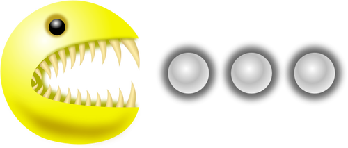 Ilustração em vetor de pacman monstro comendo pílulas