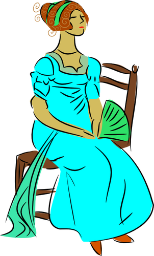 Dame assise avec image clipart vectoriel fan