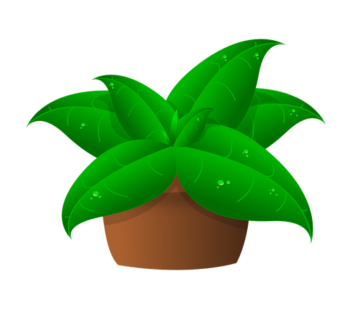 Desenho de planta de grandes folhas verdes em pote vetorial