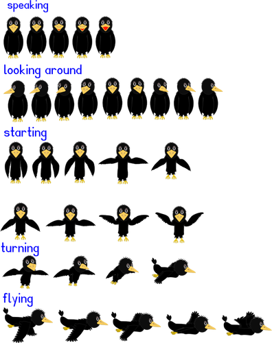 Ilustração em vetor de animação de corvo em quadrinhos