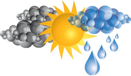 Símbolo para el sol con las nubes de tormenta y lluvia vector imagen