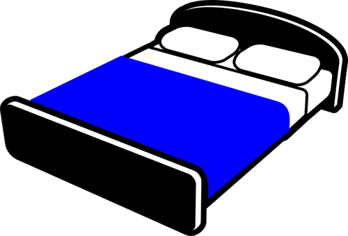 青い毛布付きベッドします。