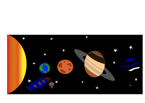 Sistema solar com o foguete e astronauta