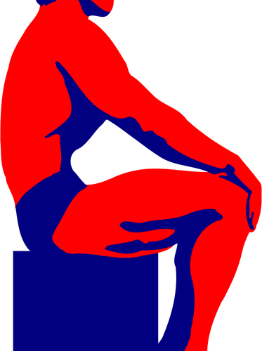 Vector illustration of sitting red and blue bodybuilder man