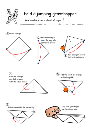 Anleitung für die Herstellung einer Papier-Heuschrecke-Vektor-illustration