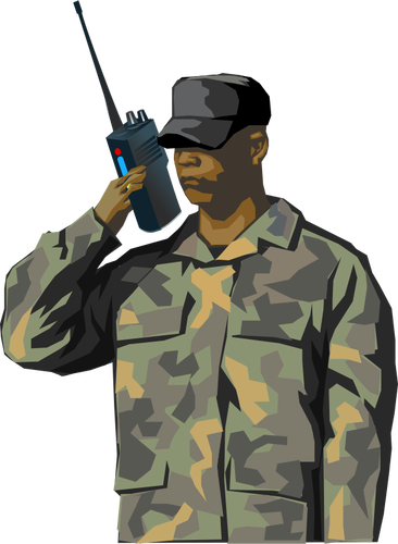 Prajurit dengan walkie-talkie radio vektor gambar