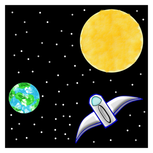 Clipart vetorial da nave espacial entre a terra e o sol