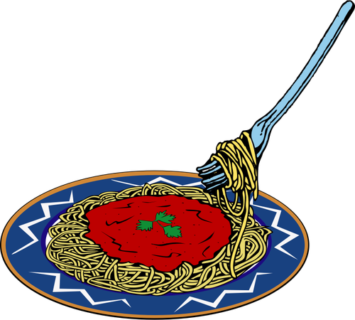 Clip art wektor, spaghetti i porcja sosu