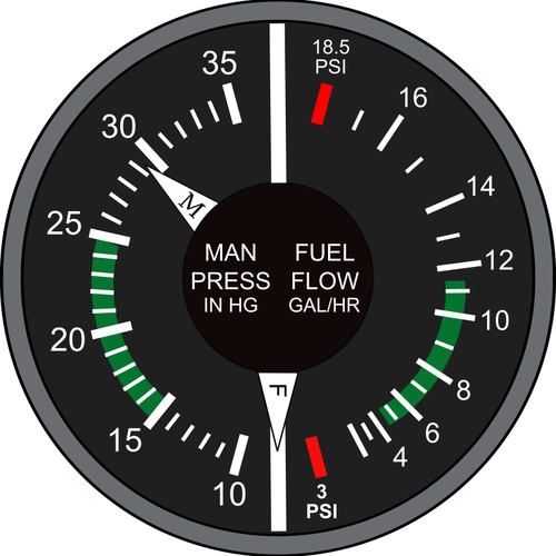 Vektorritning grenrör trycket och bränsle flödet flygplan dashboard instrument