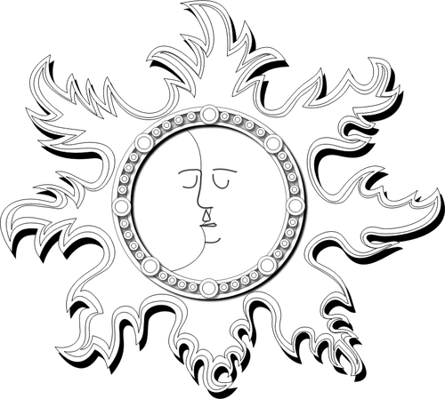 Illustrazione di vettore del profilo del sole e della luna