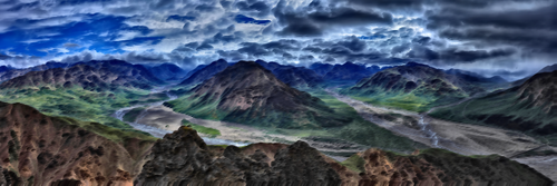 Gerçeküstü panoramik dağ manzaralı