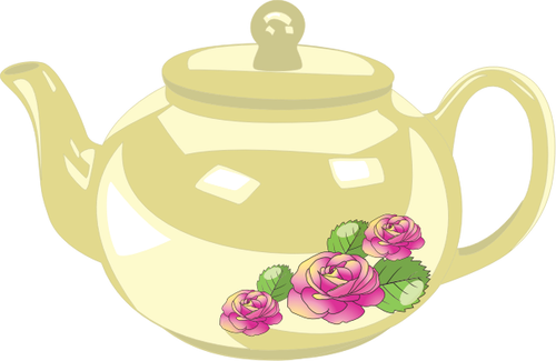 Vector graphics of shiny tea pot with rose decoration