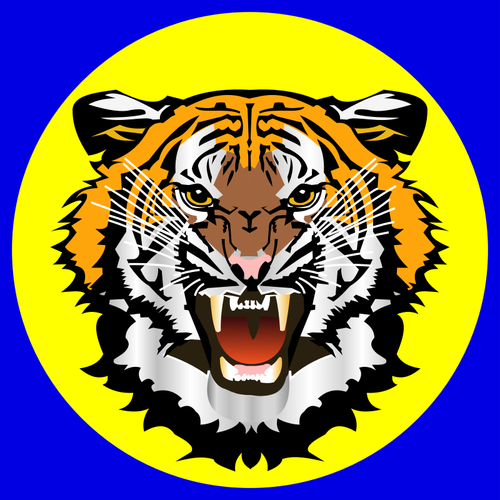 Tijger geel op blauwe sticker vector tekening