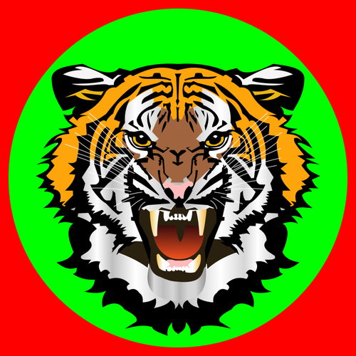 Tijger groen op rode sticker vectorillustratie