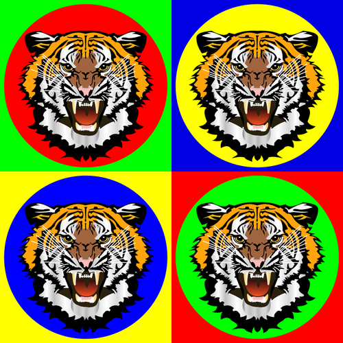 रंगीन स्टिकर पर बाघ सिर वेक्टर छवि