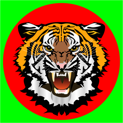 Tiger röd på gröna klistermärke vektor ClipArt