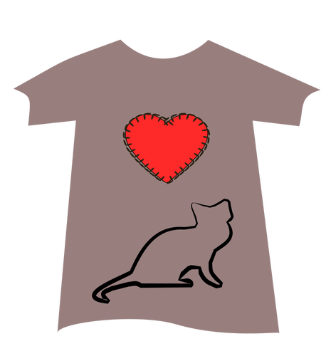 T-shirt med katten og hjerte