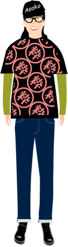Vektor ClipArt-bilder av trendiga killen i t-tröja med kanji mönster