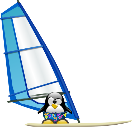 Penguin surfer vektor ilustrasi