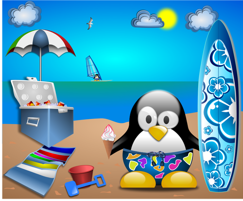 Pingüino del vector de la imagen playa