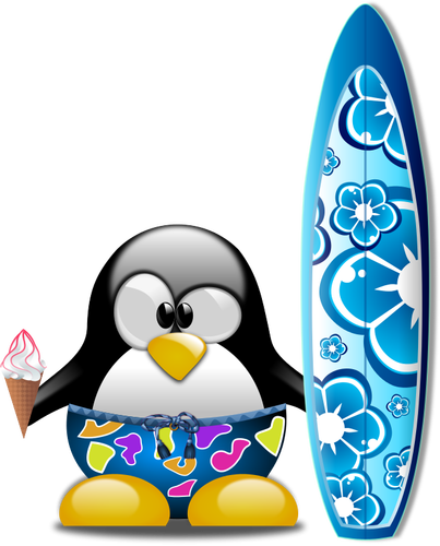 Tux surfer vektor gambar