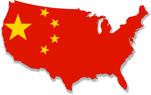 यह से अधिक चीनी ध्वज के साथ संयुक्त राज्य अमेरिका मानचित्र वेक्टर क्लिप आर्ट