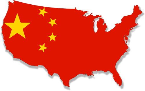 Carte des USA avec le drapeau chinois dessus vector clipart