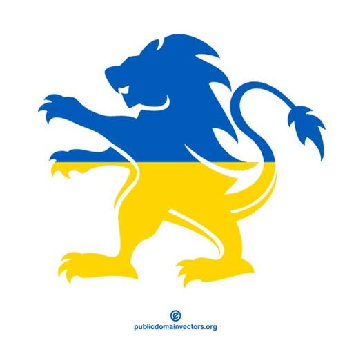 Leul heraldic cu drapelul Ucrainei