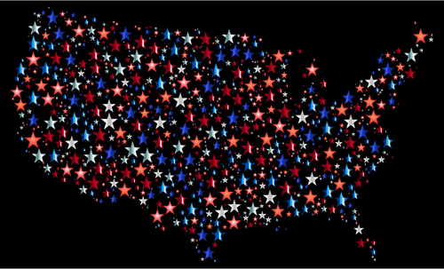 Mapa Stany Zjednoczone z gwiazdami pryzmatyczne