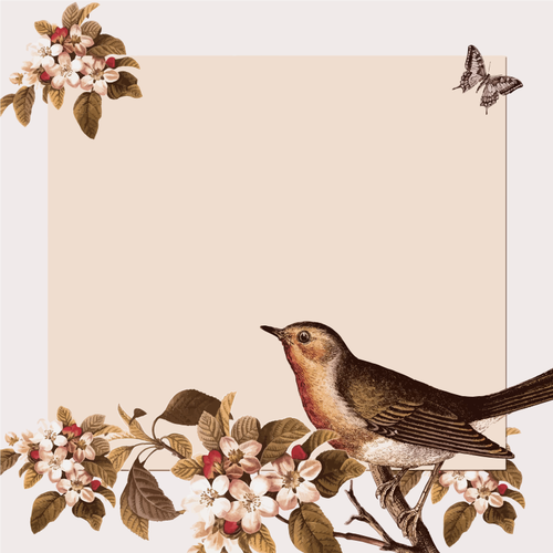 Clip art de la décoration automne avec des fleurs et un petit oiseau