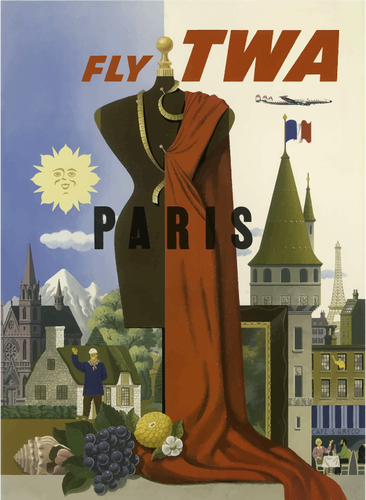 Vector afbeelding van TWA vliegen naar Parijs vintage poster
