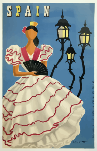 Flamenco dansator epocă de călătorie afiş vector de desen