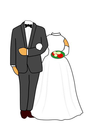 Illustrasjon av hodeløse brudeparet