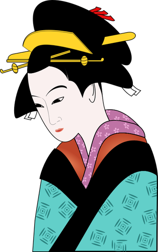 Japanese woman in blue kimono vector image