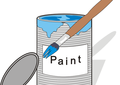 Blue paint can and brush vector illustration