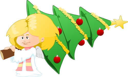 Árbol de Navidad llevando prediseñadas Ángel vector