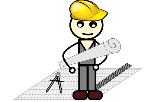 Vector drawing of architect with compass and ruler