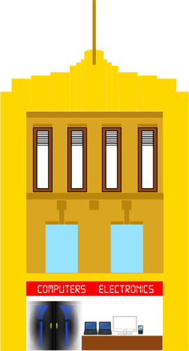 Векторное изображение трех этажного здания и желтый