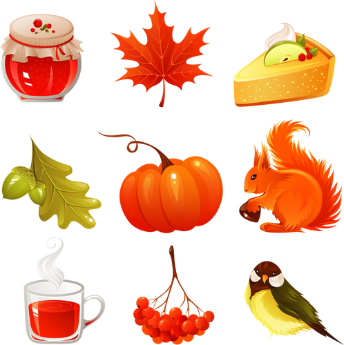 Vector image of selection of autumn icons set