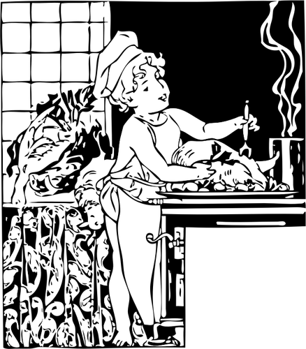 Vector image of a young child as a cooking chef