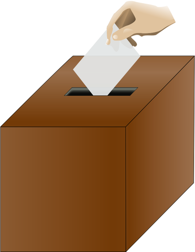 Vaaliuurnan vektorigrafiikka, jossa käsi on äänestyslipussa