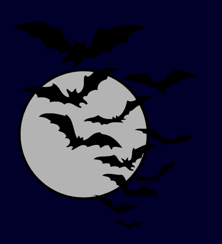 וקטור ציור של ליל כל הקדושים עטלפים עפים עם ירח ברקע.
