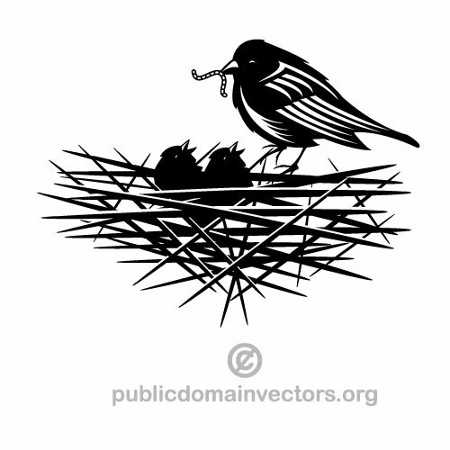 Burung dalam sarang vektor ilustrasi