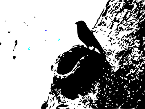 Drawing of bluebird standing on a cavity nest