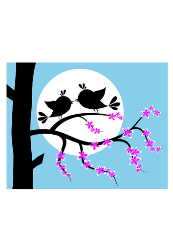 Two romantic birds in the moonlight vector clip art